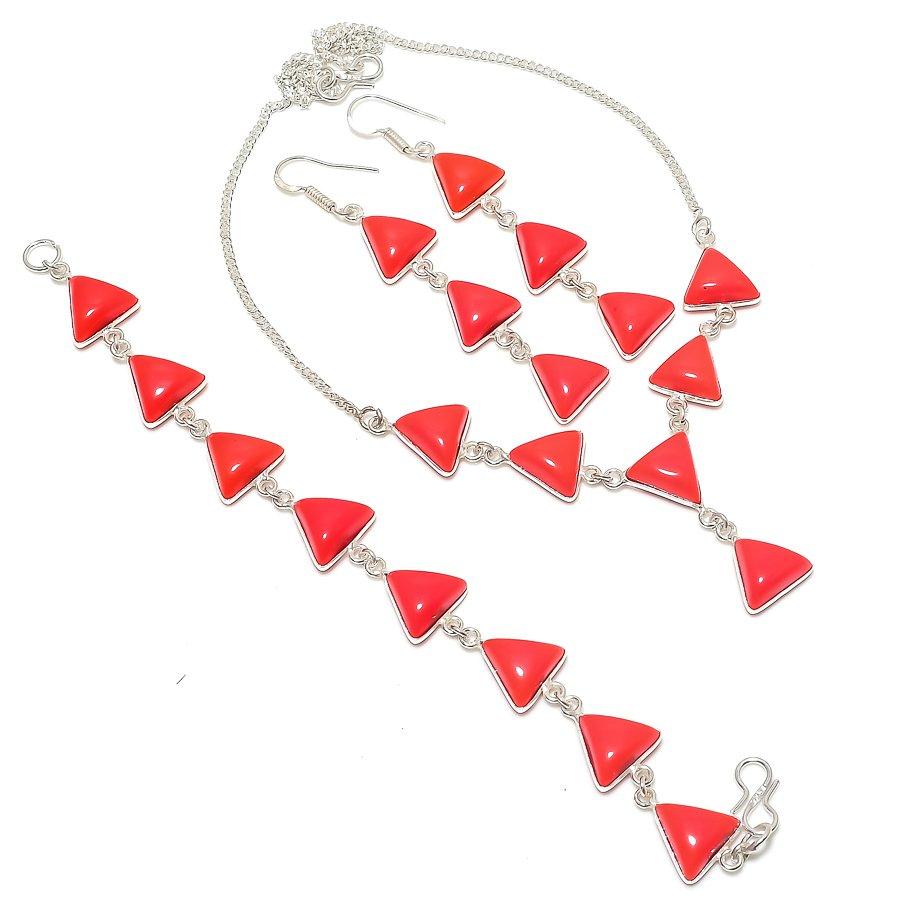 Natural Coral Gemstone Handmade 925 Sterling Silver Jewelry Necklace 18" R0a26