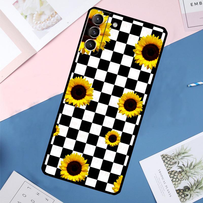 Checkerboard Sunflower Case For Samsung Galaxy S24 Ultra S20 S21 S22 S23 S25 Ultra S9 S10 Plus S25 FE Back Cover