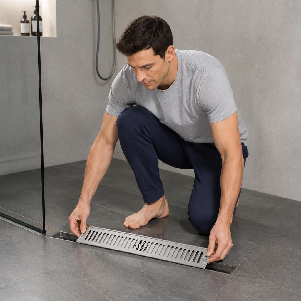 Large Capacity Floor Drain with Middle Outlet for Bathroom Anti-Odor Design Stainless Steel Drainage Grate and Waterproof Base