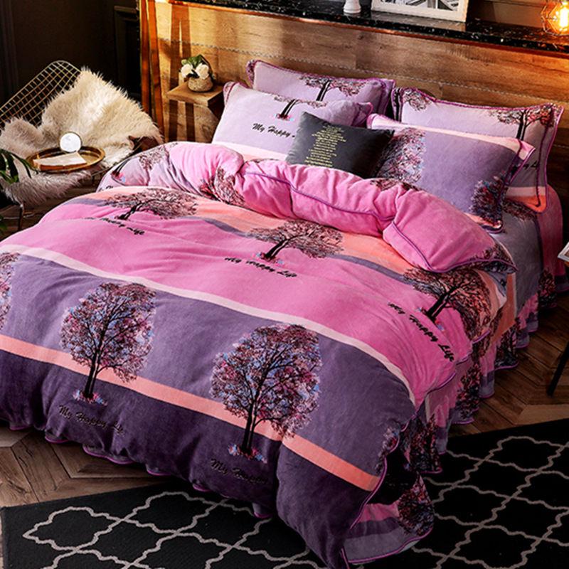Cheap 4pcs Home Textiles Quilt Cover Winter Lace Bedding Set Soft Warm