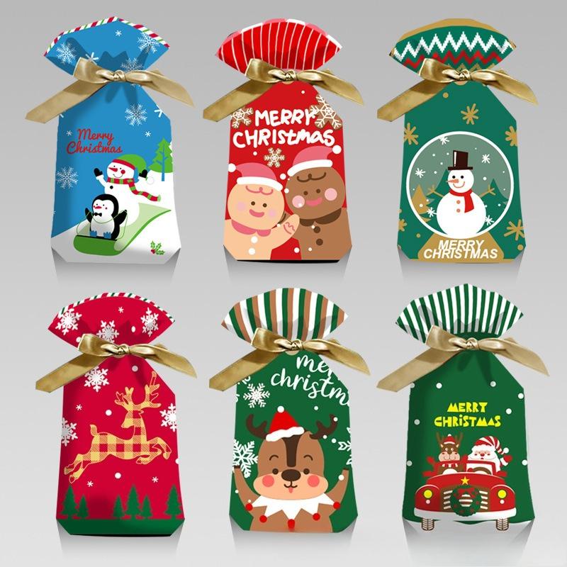 1pack 50pcs Cute Drawstring Bag Christmas Drawstring Pocket Snowflake Crispy Biscuit Gift Packaging Bags Candy Gift Lucky Bags