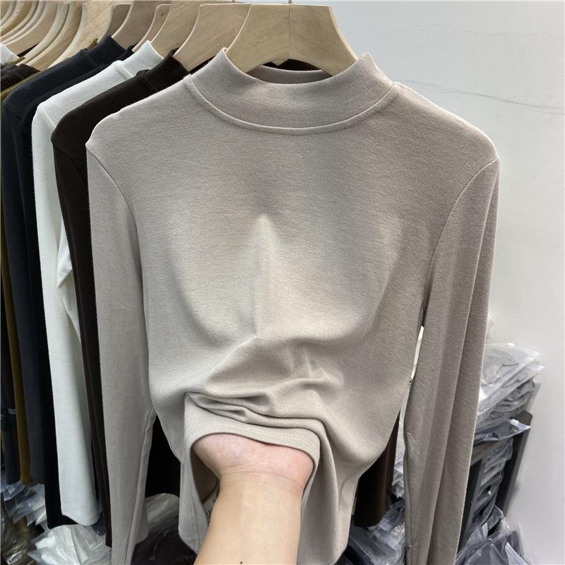 Collar Bottoming Shirt for Women Long-sleeved Cotton T-shirt Autumn Winter New Style Half Turtleneck Versatile Inner Top