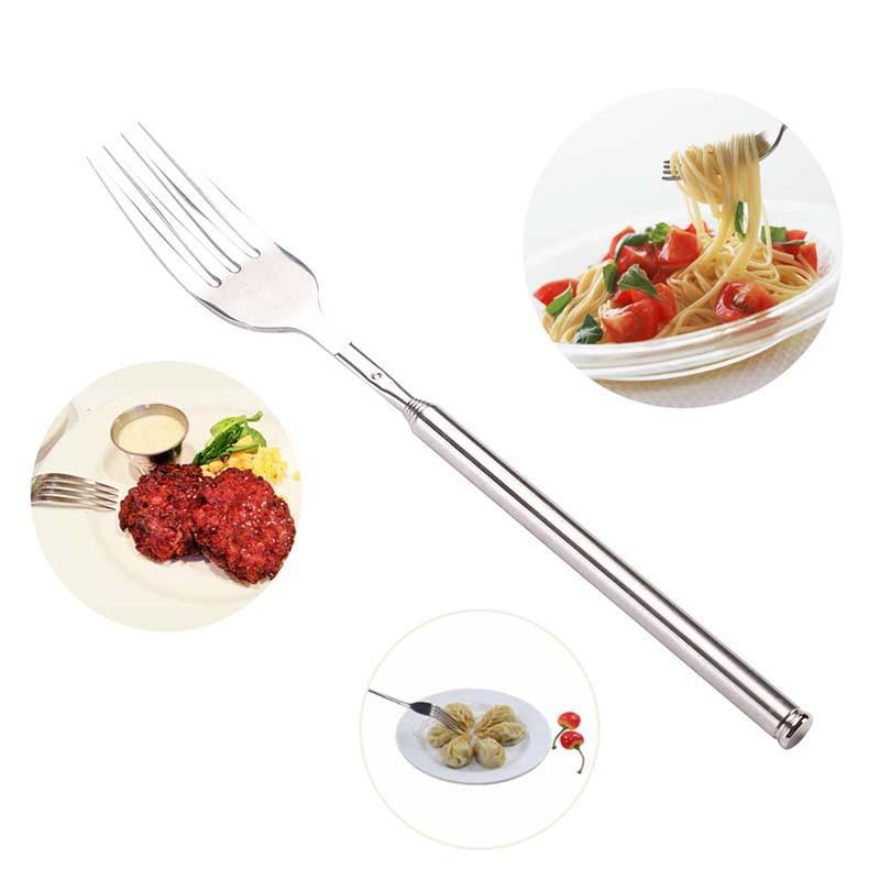Stainless Steel Telescopic Extendable Fork Dinner Fruit Dessert Long Cutlery Forks BBQ Meat Fork Kitchen Accessories Tools