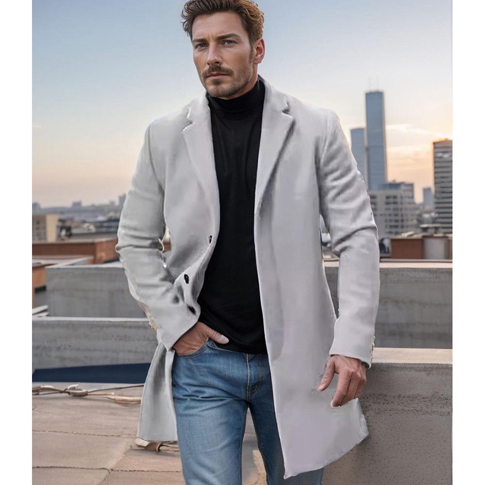 Men's British Style Wool Trench Coat - Mid-Length, Thick, Multiple Colors & Sizes (Autumn/Winter)