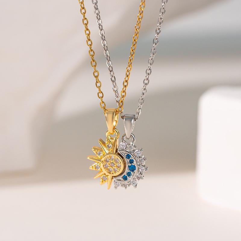 Coppia Sole e Luna Semplice Micro-incrostato Magnetico Impilabile Moda Regalo Collana Ciondolo