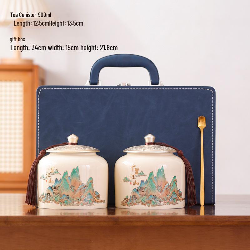 Retro Ceramic Tea Caddy with Sealing Lid - Half-Jin Capacity for Green, White, Black Tea - Gift Box Included