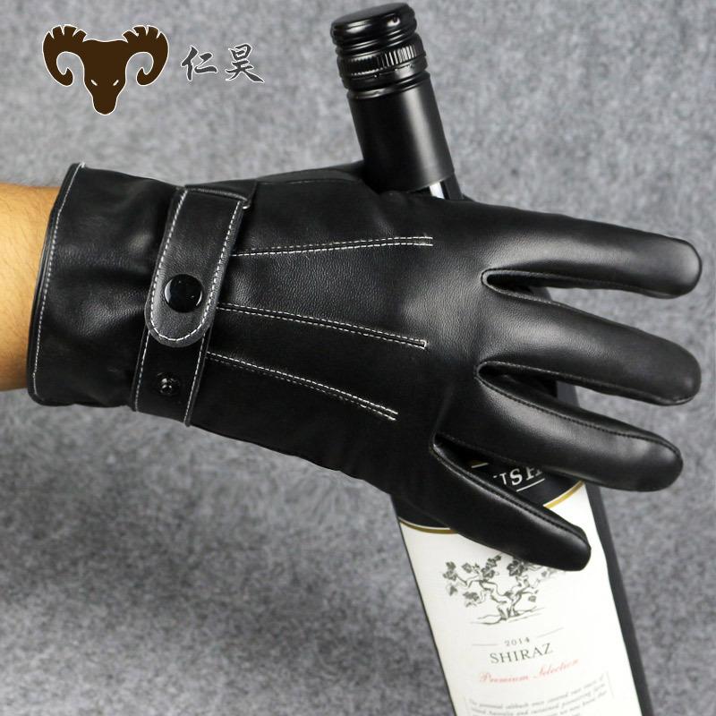 Touchscreen Lederhandschuhe Outdoor-Sportarten Samt Herren drei Sehnen, Herbst und Winter Koreanische Mode, Fahrradhandschuhe