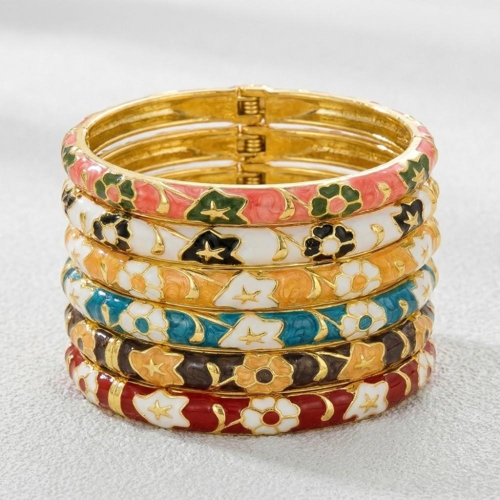 Floral Colorful Flower Bangle Traditional Women's Hand Bracelet Vintage Cloisonne Bangle  Ladies