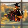 Gothic Acrylic Witch &Black Cat Suncatcher, Halloween Window Decoration Wind Chime, Broom Witch Hanging Ornament for Home &Party