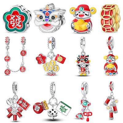 Nœud Chinois en Cuivre Lingot d'Or Charms Pétards Perles Traditionnelles du Nouvel An Convient aux Bracelets Pandachoriginal Bijoux DIY Cadeau