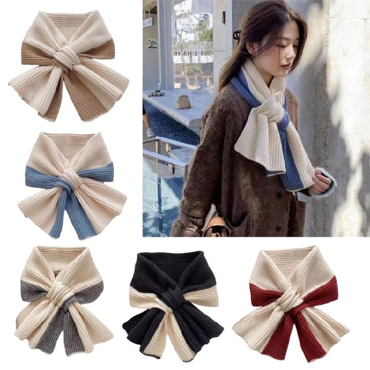 Stylish Ladies' Knitted Scarf Crossed Designs Neck Warmer Cosy Solid Color Blocking Scarf for Autumn and Winter Comfort