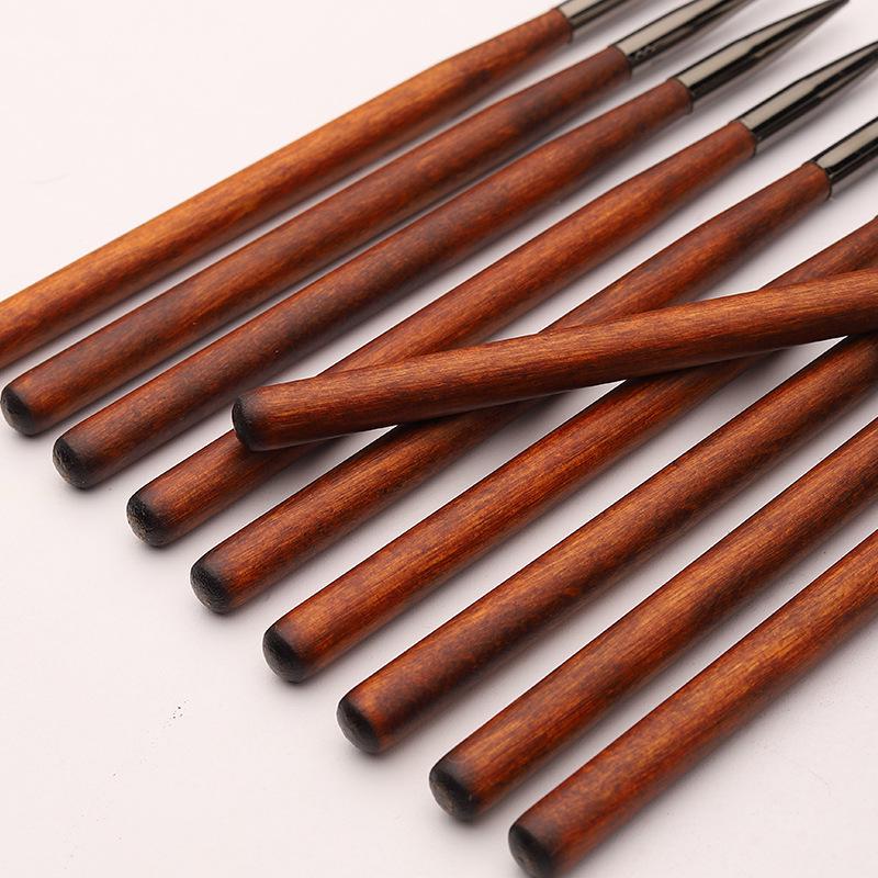 Sandalwood Nail Art Brush Set: Liner, Round & Flat Head for Gradient & Lace Designs