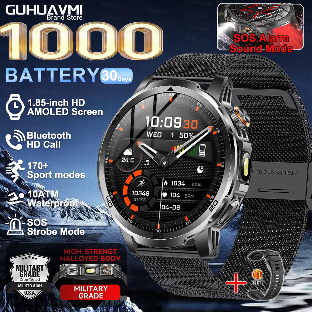 New military Outdoor 1000mAh Battery Smart Watch 1.85-inch HD  10ATM Waterproof Voice Call Sports Men Fitness Bracelet