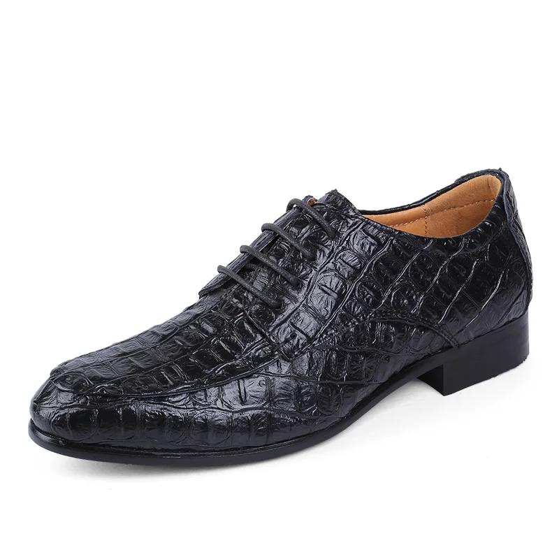 Crocodile Pattern Mens Dress Shoes Genuine Leather Formal Footwear Luxury Elegant Casual Business Shoes Punk Style Oxford Shoes