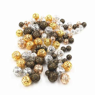 4/6/8/10mm Hollow Ball Flower Beads Metal Charms Gold Color  /Silver Plated Rhodium Filigree Spacer Beads For Jewelry Making
