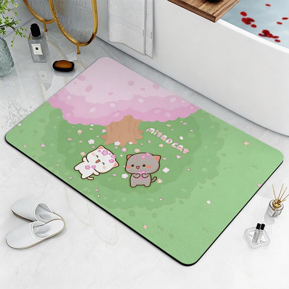 Character P-Peach And Goma Floor Mat Eco Diatomite Antibacterial Odor-Resistant Floor Mat & Drain Pad for Kitchen & Bathroom