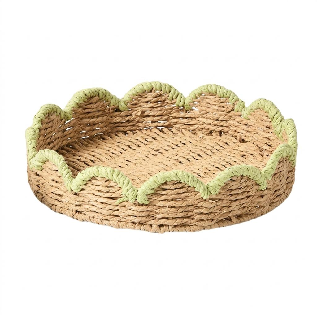 Green Paper Rope Storage Basket With Lace Design For Desk Organization