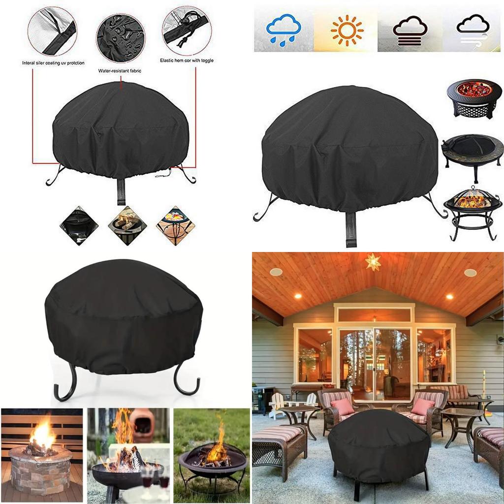 Premium Oxford Fabric Round Fire Pit Cover Weatherproof Dustproof Uv Resistant