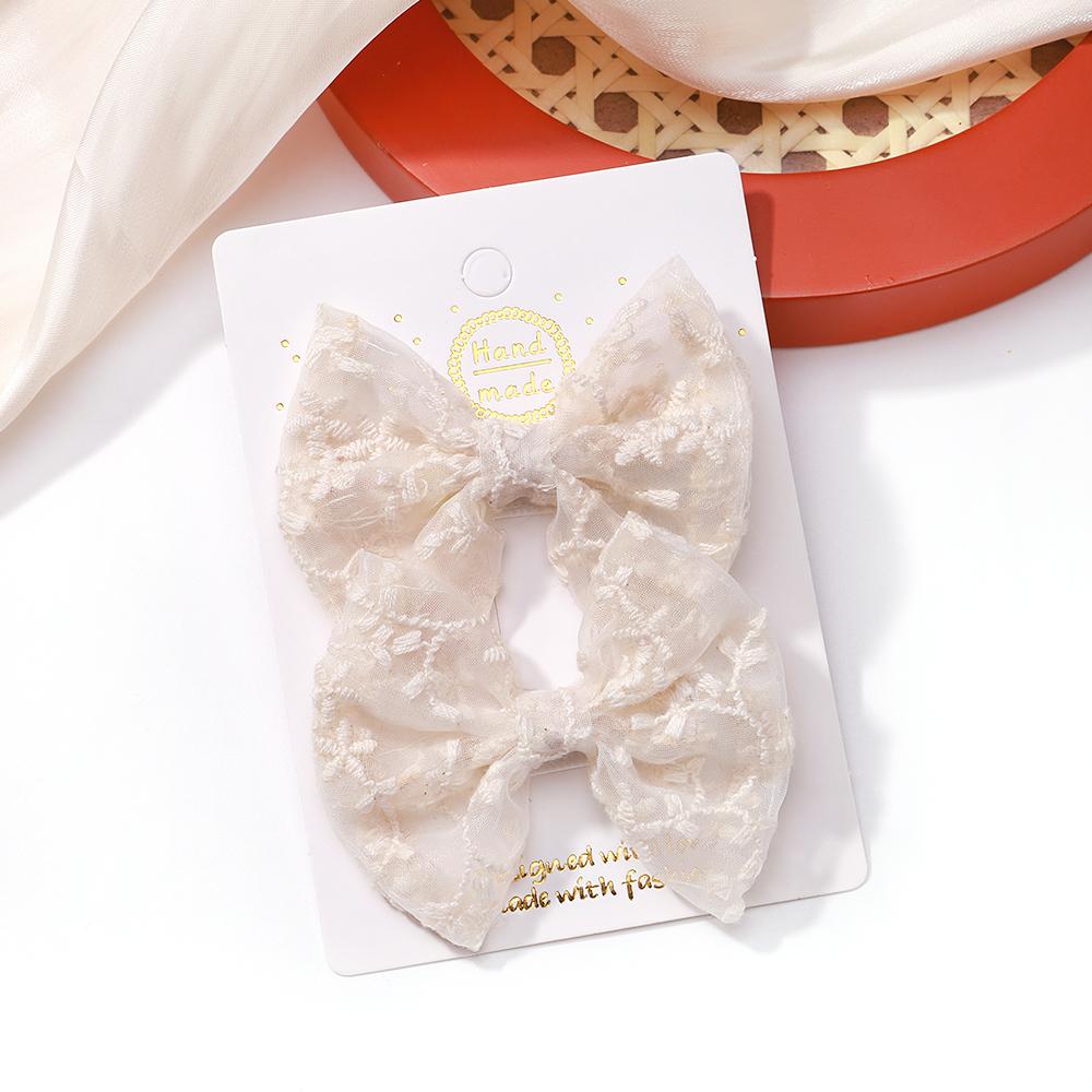 2Pcs/set Bows for Girls Hair Pins Embroidery Printing Hair Clips Solid Color Bowknot Handmade Barrettes Kids Hair Accessories