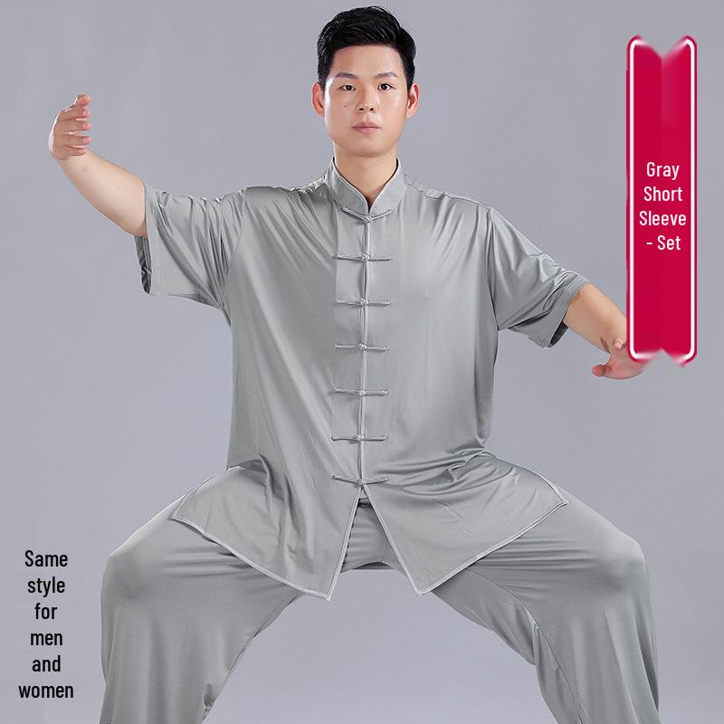 Summer Milk Silk Tai Chi Short Sleeve Top for Men and Women - Perfect for Practice, Performance, and Morning Exercise