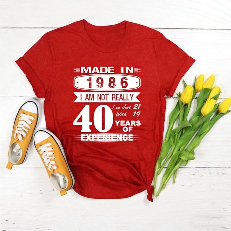 

Vintage Gift for Women and Unisex 40th Birthday 1986 Shirt Fortieth Hello Forty Figure Printed Tshirt Tops Unisex Shortsleev 4XL