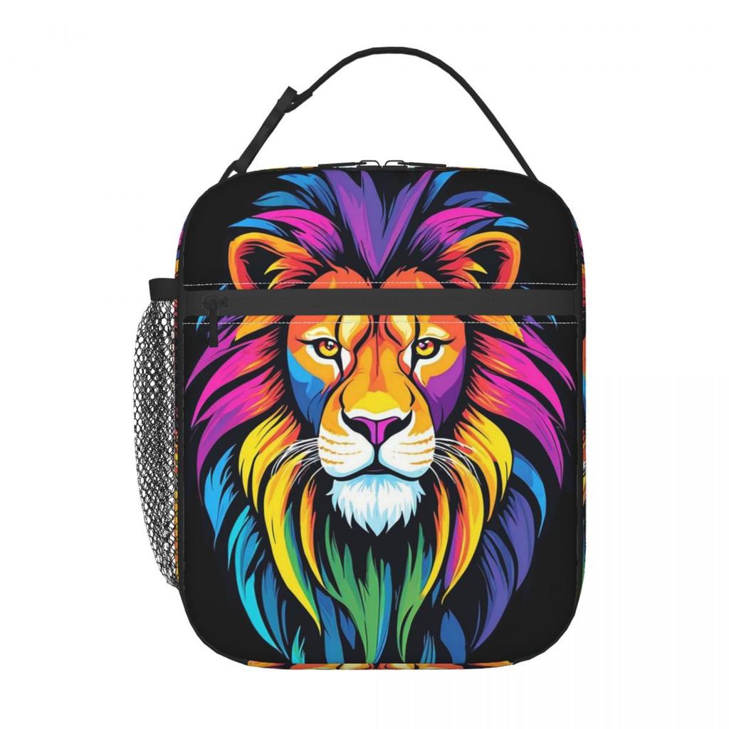 Colorful Lion Print Insulated Lunch Bag for Women Children Leakproof Food Boxes Thermal Lunch Box Tote