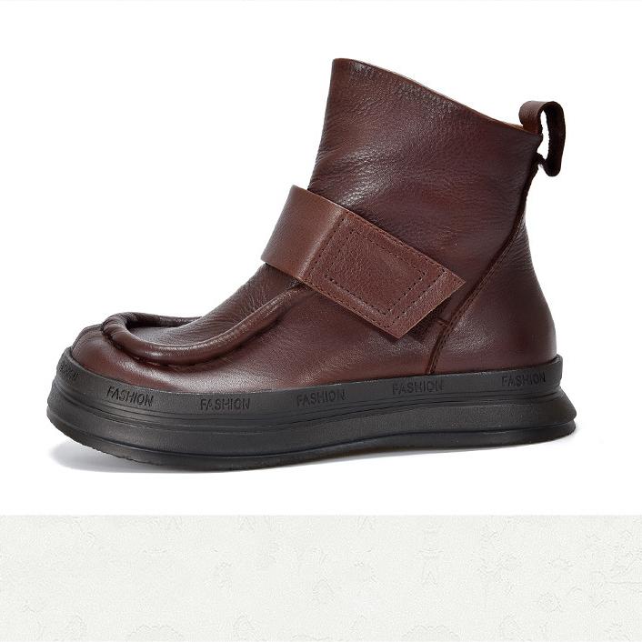 Johnature Vintage Genuine Leather Handmade Shoes Round Toe Short Boots Casual Versatile Women's Shoes