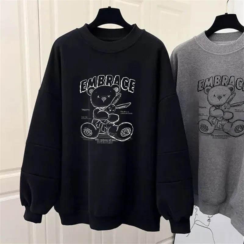 Sweatshirt Women Fleece-Lined Oversize Sweatshirt Winter Thickened Crew Neck Pullover Long Sleeve Mid-Length Loose Fit Top Sweatshirt