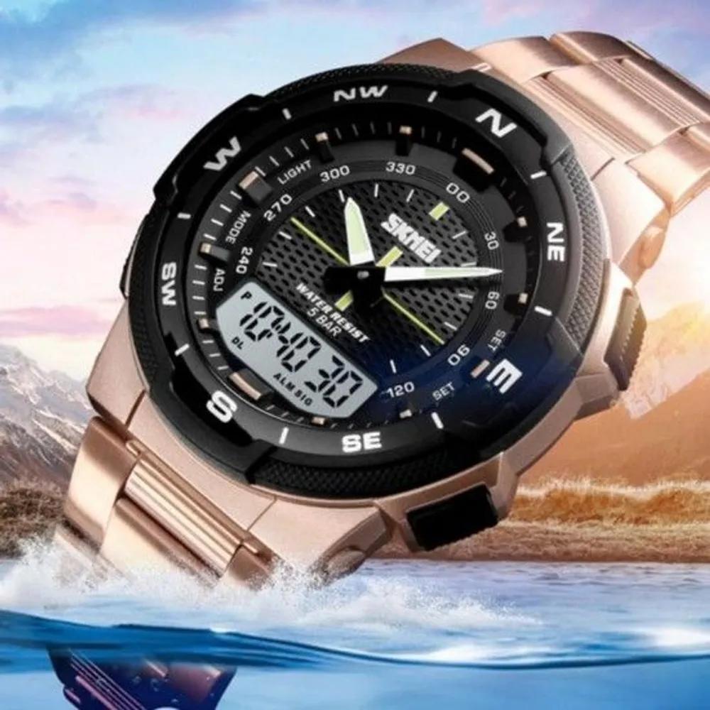 Metal wristwatch electronic sports outdoor daily round metal wristwatch outdoor round Rose gold