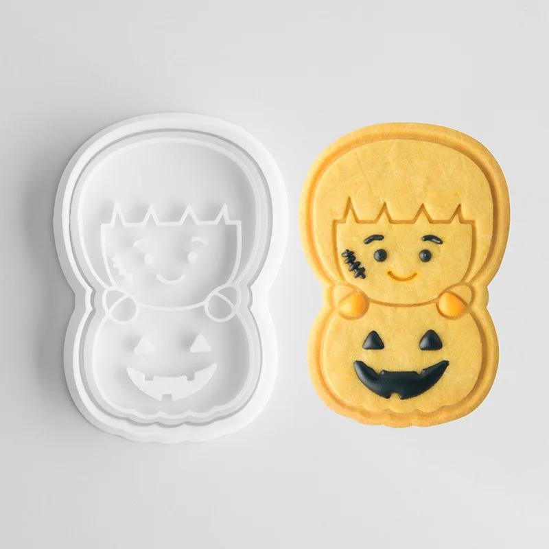 

Cartoon Halloween Fondant Frosting Cookie Embosser Mold Cute Bat Ghost Skull Pumpkin Pattern Cookie Cutter Cake Stamps Moulds