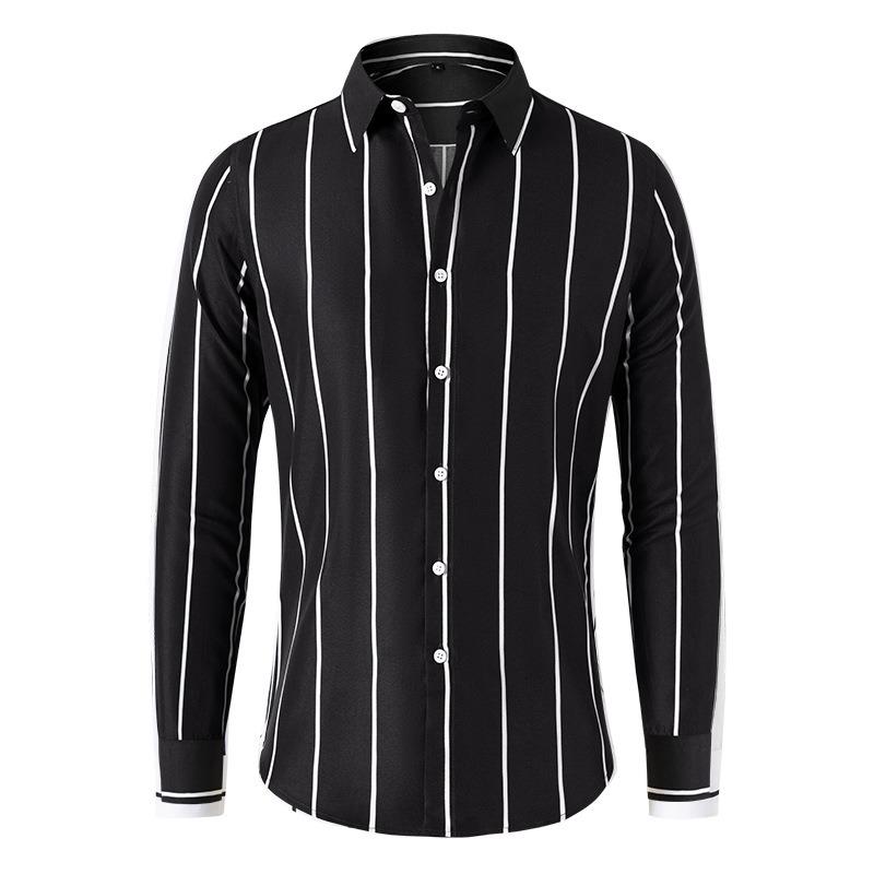Men Striped Long Sleeve Casual Slim Fit Fashion Business Shirt
