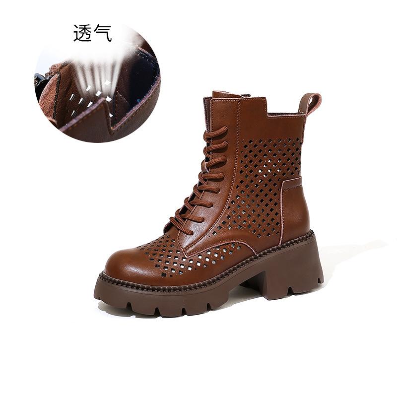 

Foam bottom leather cool boots women s 2025 summer new thick heel net boots casual women s boots retro versatile boots women s tide 35 коричневый