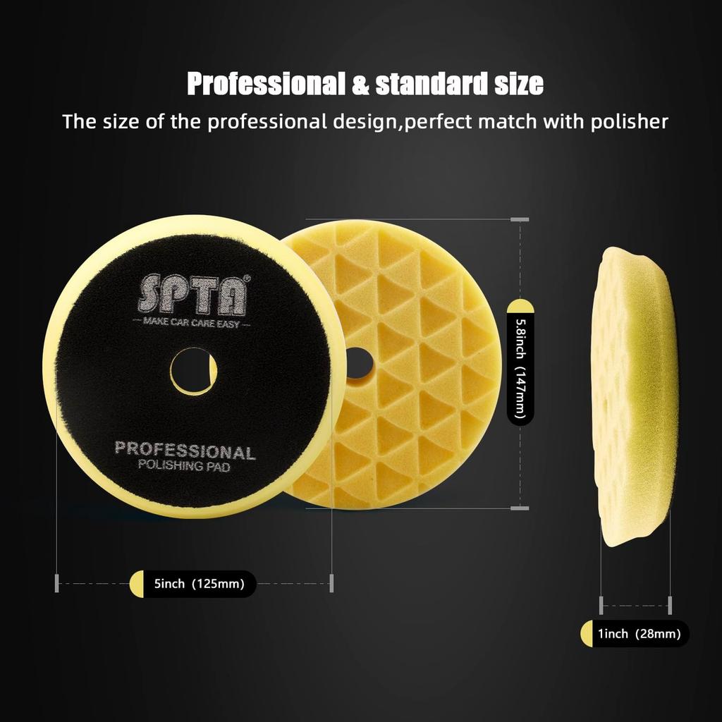 SPTA 5 Inch 125mm Body Repair Polishing Pad Set - 6 Pcs Buffing Pads with Sponge, Wool and Micro-Fiber for Car Detailing