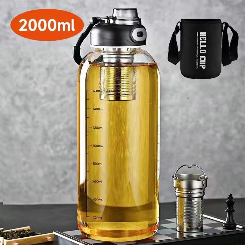 800/2500ml Large Glass Water Bottle with Lock Lid and Direct Drink Spout Reusable Sports Water Bottle for Gym Home Outdoor