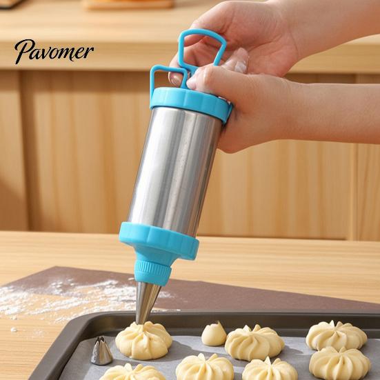 Homemade Biscuit Maker Machine Stainless Steel Cookie Press Decorating Piping Kit, Ergonomic Push Dispenser And Durable Nozzles Design, Handheld Icing