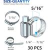 Hose Clamp Set - 30PCS 1/4 –7/16 Inch 304 Stainless Steel Worm Gear Hose Clamps For Fuel Line,Dryer,Garden Water Pipe And Washing