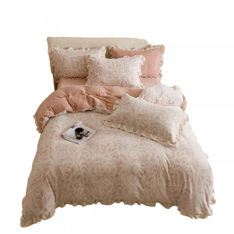 Baby Mom Grade A Winter Milk Flannel Bedding Set Thick Warm Double-sided Lace Duvet Cover
