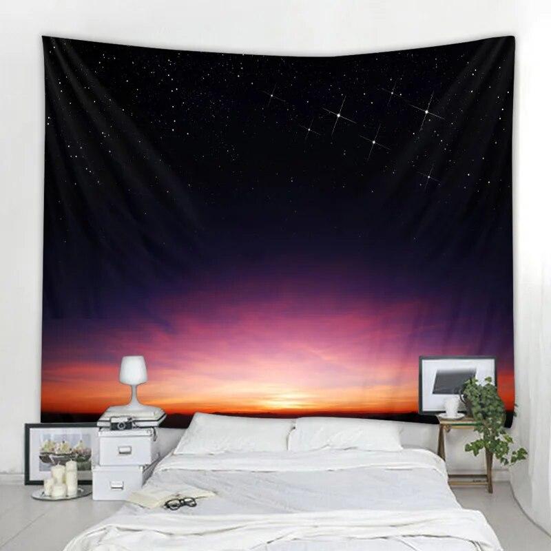 Starry Forest Tapestry Moonlight Night Psychedelic Bohemian Decoration Wall Hanging Home Room Art Background Decoration