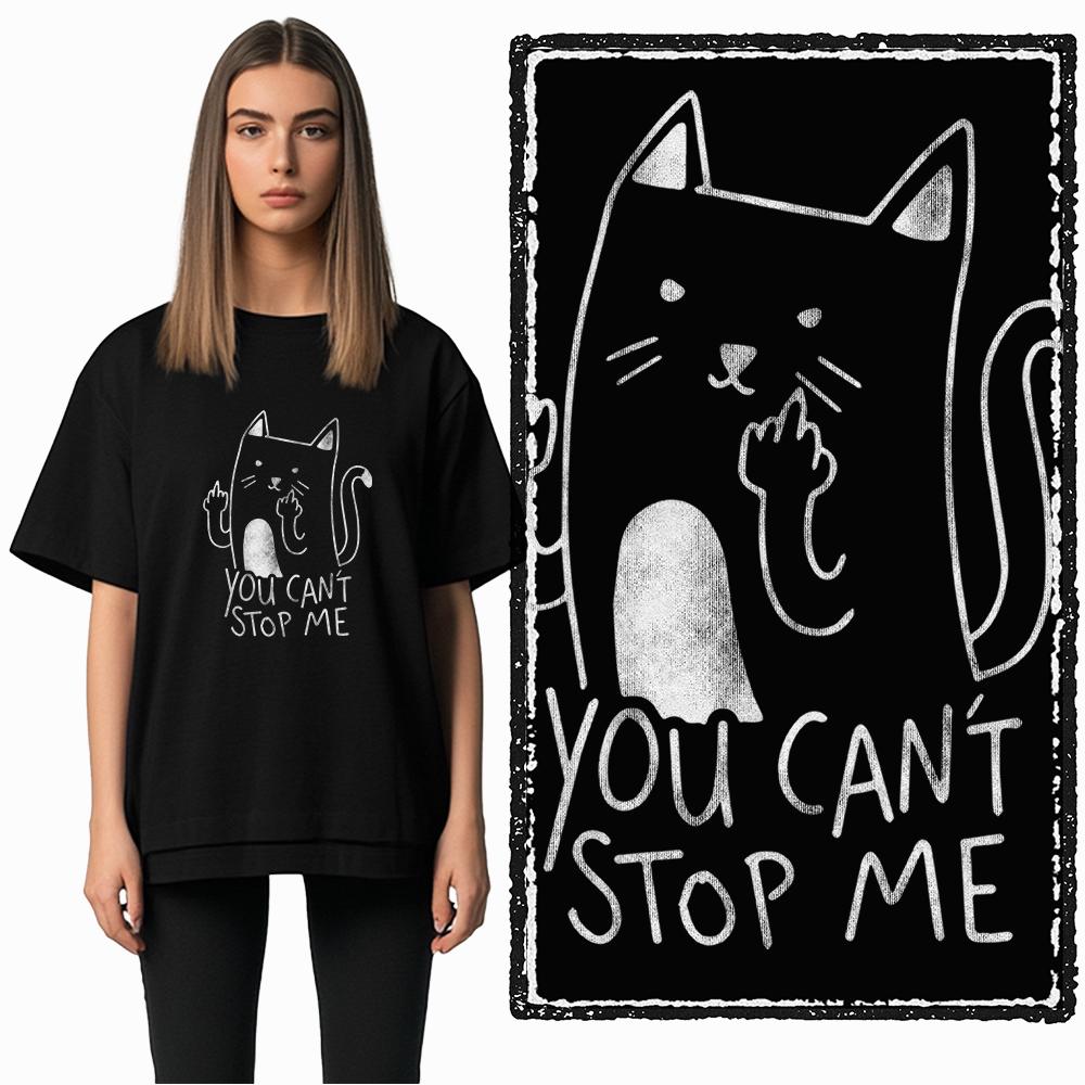 Coolmind DB 100% Baumwolle Katzenprint Exklusiver Grafik Damen T-Shirt Cooles SCHWARZES Damen T-Shirt Übergröße T-Shirt für Damen T-Shirt