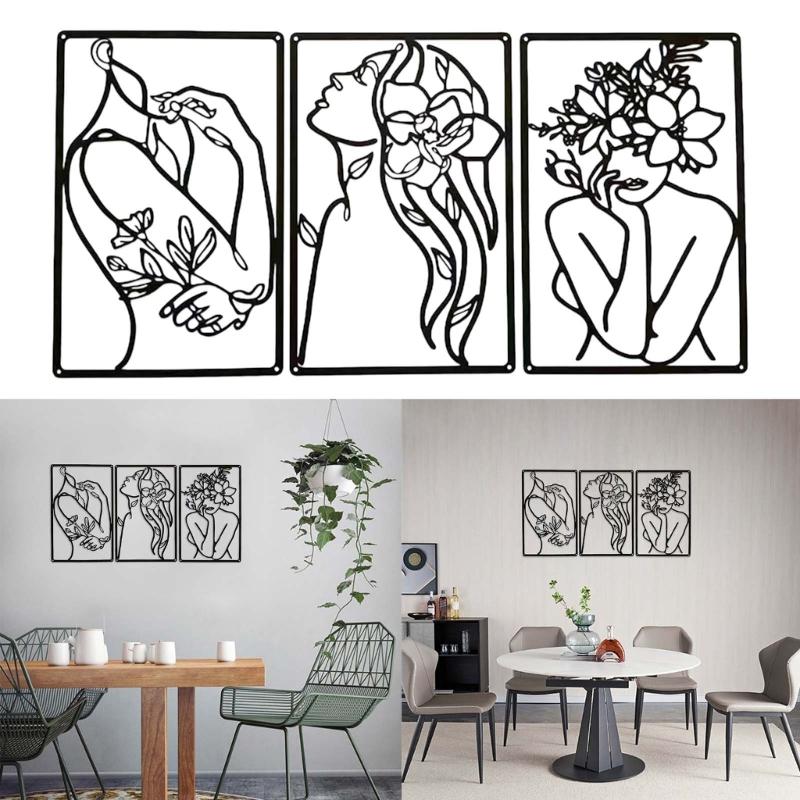 3Pcs Wall Sculptures Black Wall Decor Thick Metal Minimalists Wall Art Decor Hanging Minimalists Abstract Female