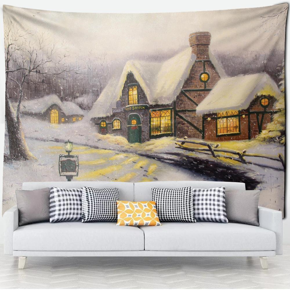 

Лесная хижина гобелен настенная картина маслом фон ткань печать психоделическое колдовство богемный декор 95x70cm