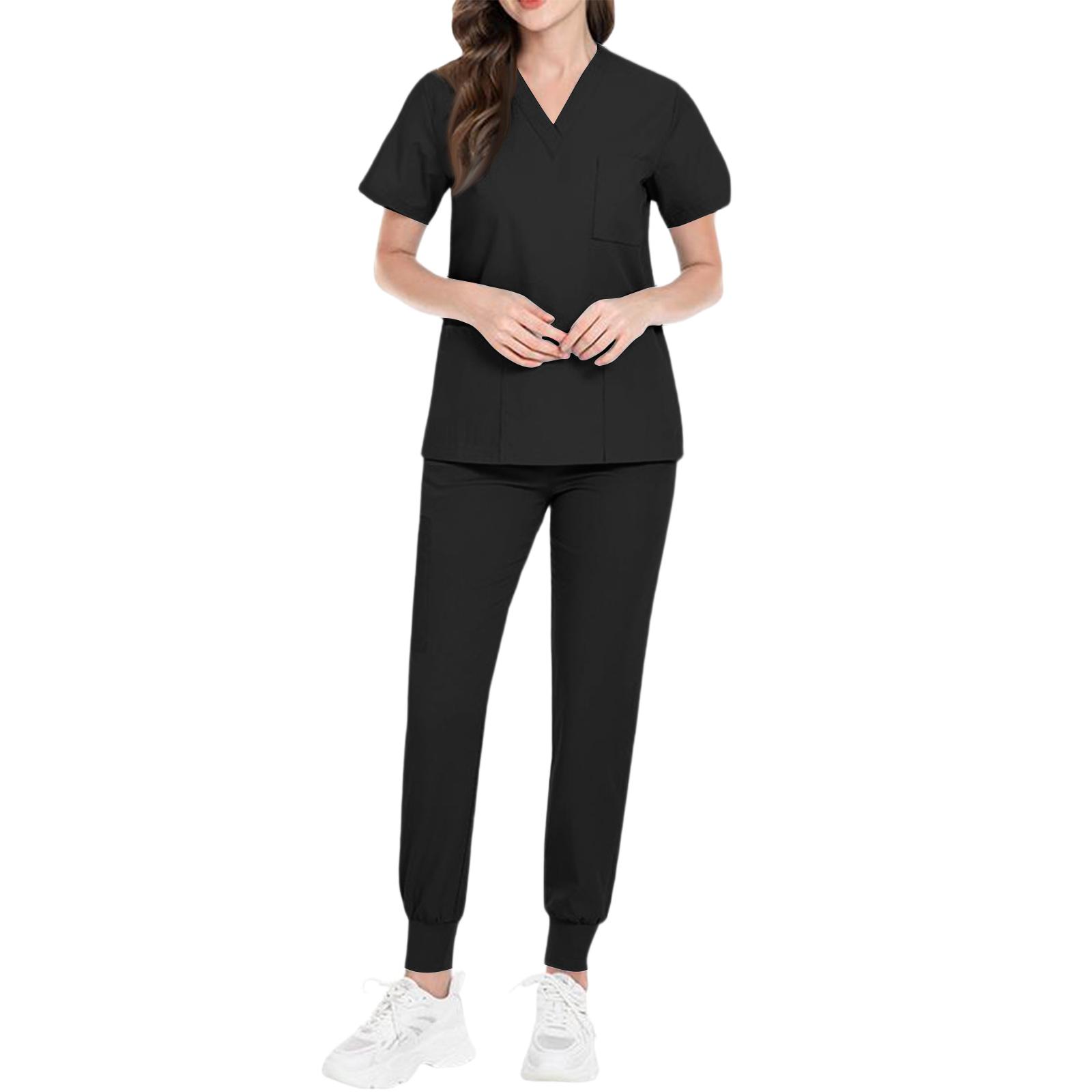 

Ladies Comfortable And Casual Solid Color Short Sleeved Pants Protective Suit Set L
