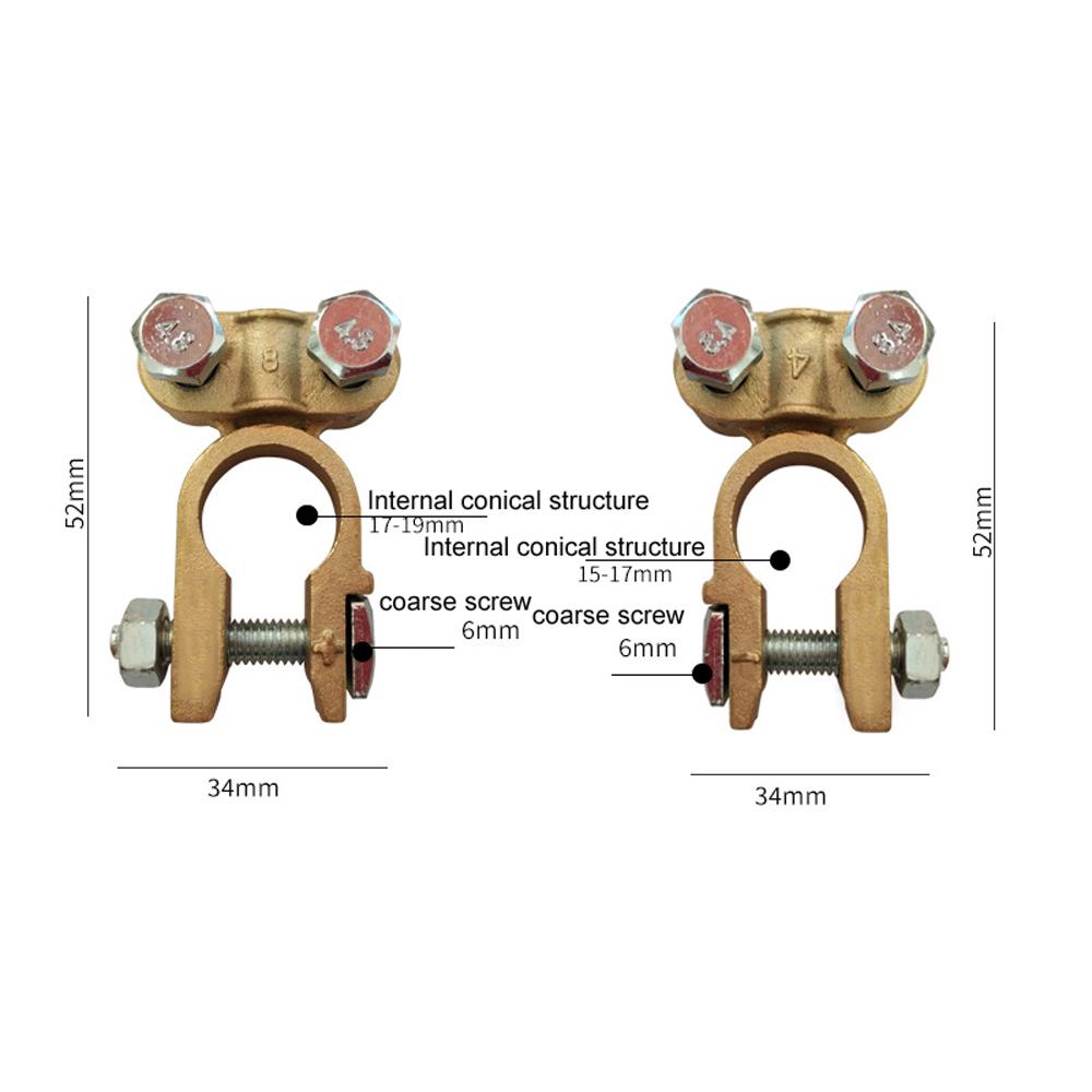 1 Pair Battery Terminal Connectors Positive Negative Brass Battery Cable Terminals Clamp for Car