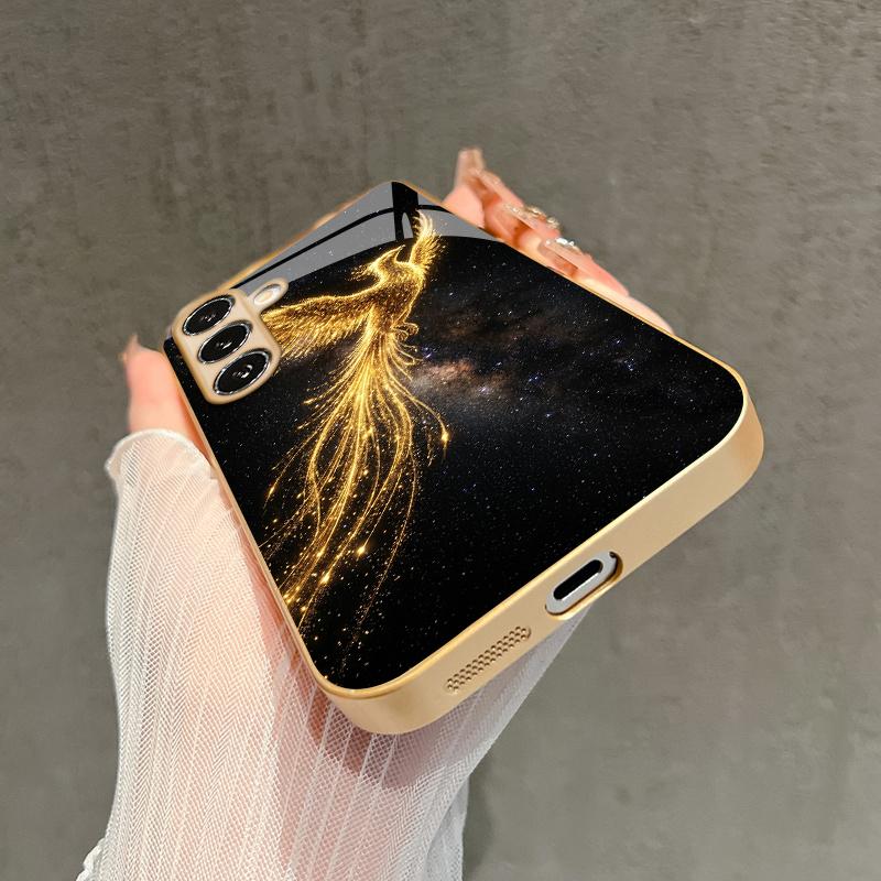 2D Phoenix Pattern Flowing Light Phone Case for Samsung Galaxy S26 S25 S24 S23 S22 S21 S20 A56 A55 Golden Glass Protective Cover