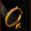 Gold Sand Engraved Cat Ring Bracelet with Openwork Design and Paw & Ear Features