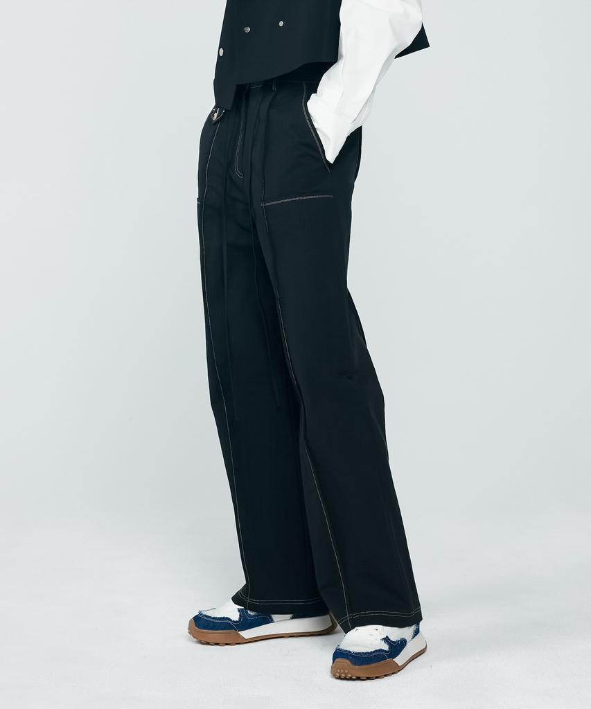 DEPASION Stitch Point Wide Fit Pants (Black)