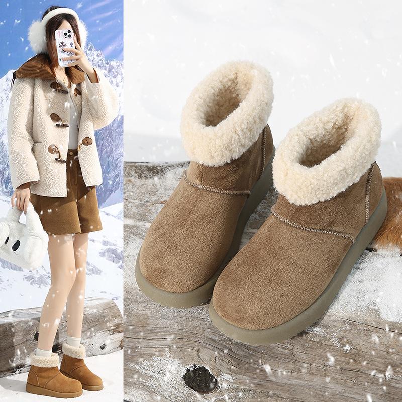 Koreanische Version Herbst und Winter neue hässlich süße Boken haarige kurze Schneestiefel Damen vielseitig warm gefütterte verdickte Baumwollschuhe