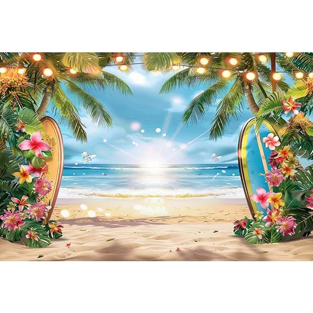 Bonvvie Photography Background Summer Beach Hawaii Luau Aloha Flamingo Holiday Party Decor Birthday Backdrop for Photo Studio