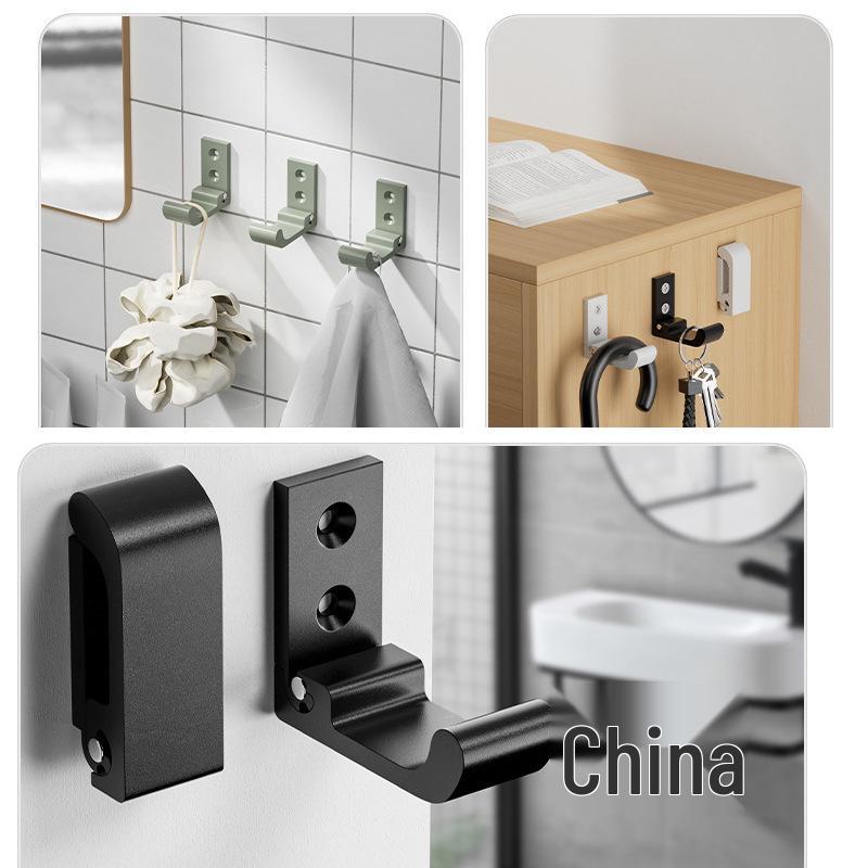 Black Aluminum Alloy Folding Wall-Mounted Coat Hook - Punch-Free, Solid Single Hook