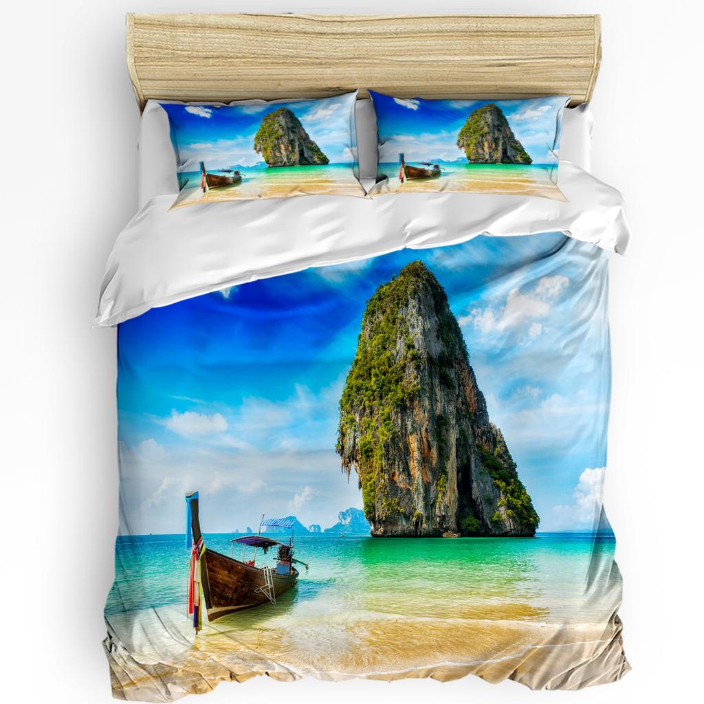 Beach Boat Houses Printed Comfort Duvet Cover Pillow Case Home Textile Quilt Cover Boy Kid Teen Girl Luxury 3pcs Bedding Set